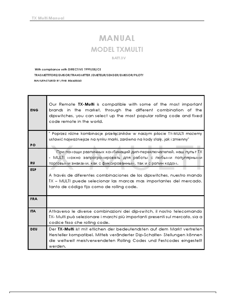 Manual TX-MULTI | PDF