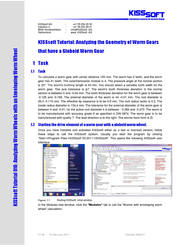 Kisssoft Tutorial Analyzing The Geometry of Worm Gears 1.1 Task PDF