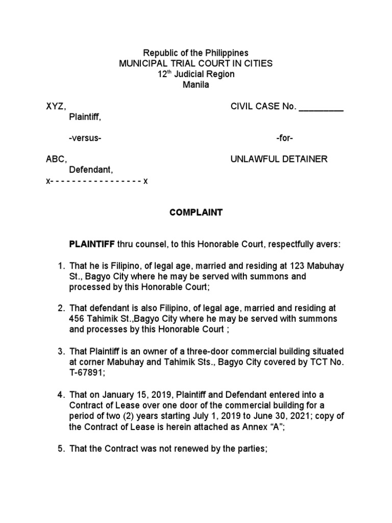 Sample Complaint PDF Lawsuit Complaint