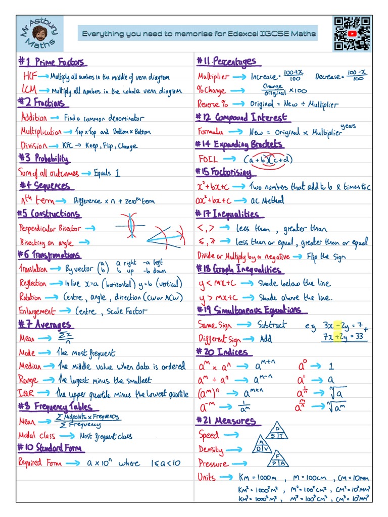 Everything You Need To Memorise For IGCSE Edexcel Maths | PDF