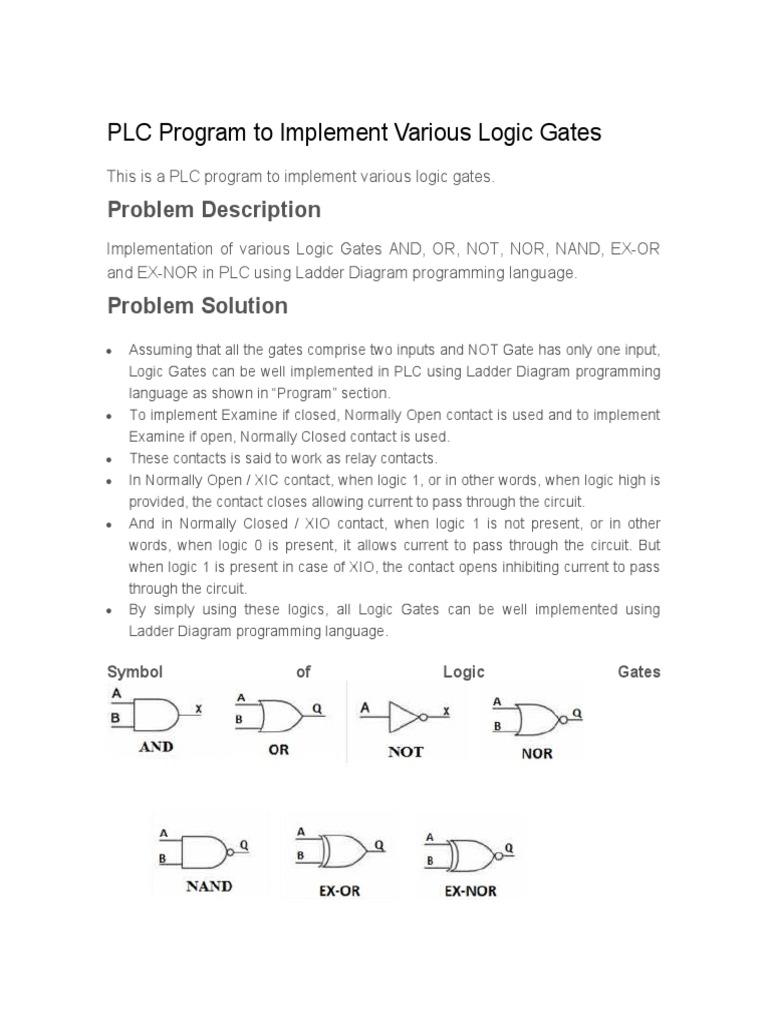 1 PLC Program To Implement Various Logic Gates Circuit Diagram
