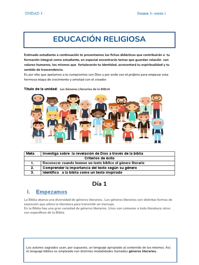 Ficha 5 Los Gneros Literarios De La Biblia Da 1 U3 7 Pdf Biblia