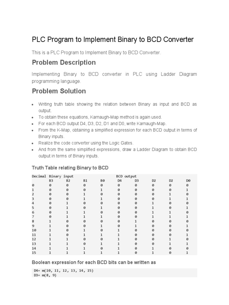 6 PLC Program To Implement Binary To BCD Converter PDF Binary Coded Decimal Theory Of