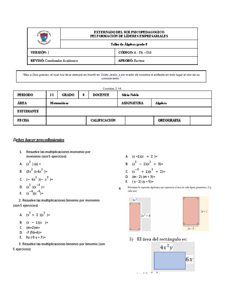 Taller de Álgebra para Grado 8 | PDF | Álgebra | Matemáticas