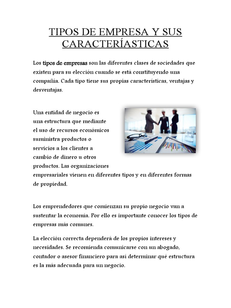 Tipos De Empresa Y Sus Caracter sticas PDF Corporaci n 