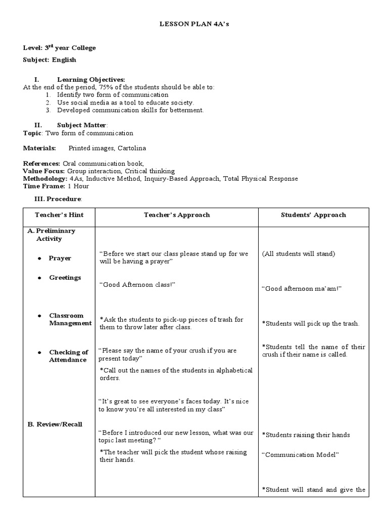 Verbal and Nonverbal Communication Lesson | PDF | Communication ...