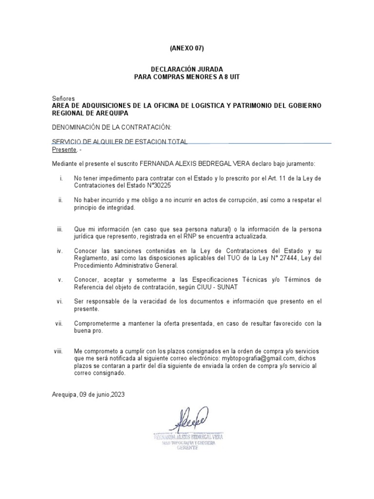 Formato de Declaracion Jurada para Bienes y Servicios | PDF | Derecho