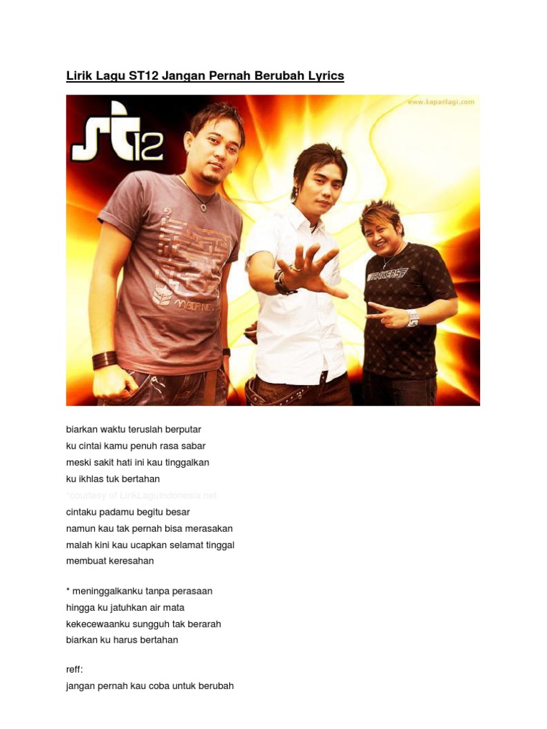 Lirik Lagu St12 Jangan Pernah Berubah Lyrics Pdf