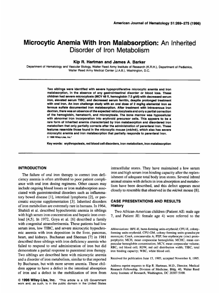 Microcytic Anemia Iron Malabsorption An Inherited Disorder Iron