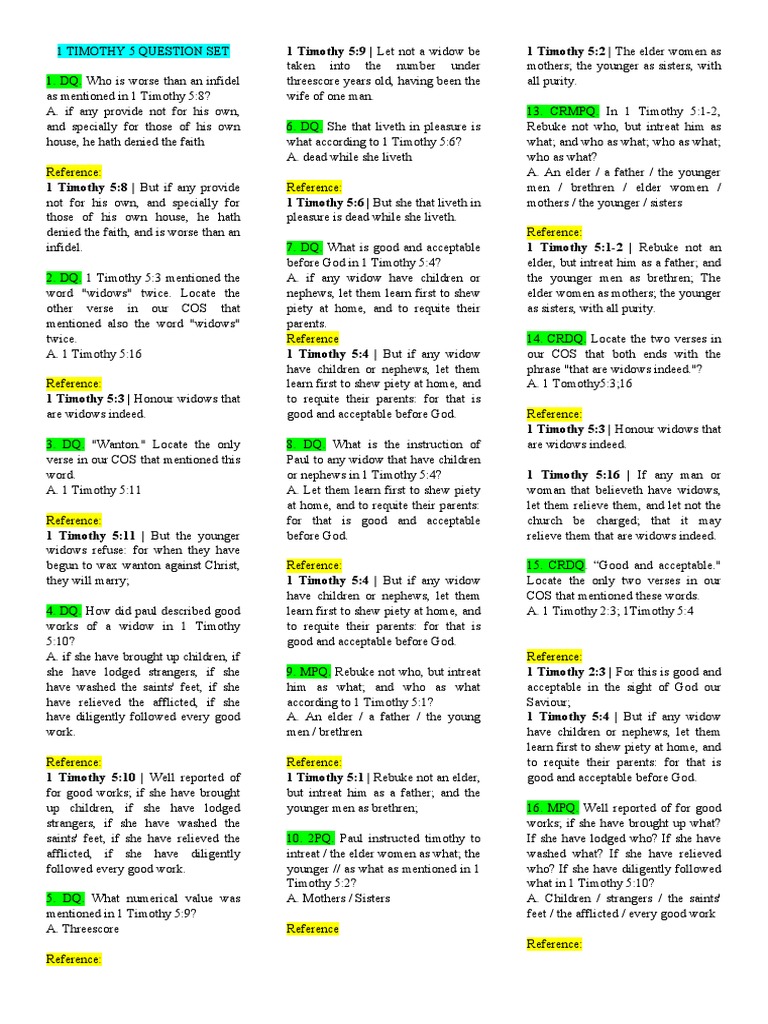 1 TIMOTHY 5 Set 2 | PDF