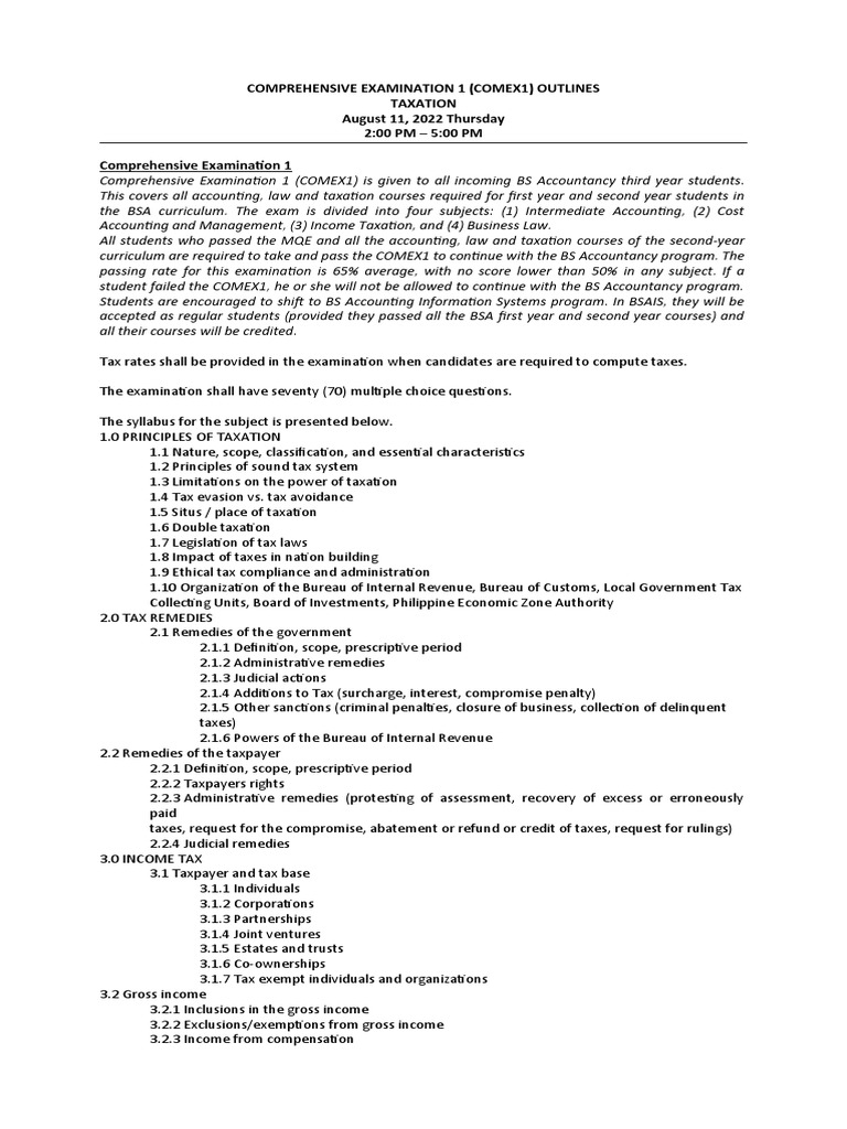 Comprehensive Examination 1 Taxation PDF Taxation In The United(00)