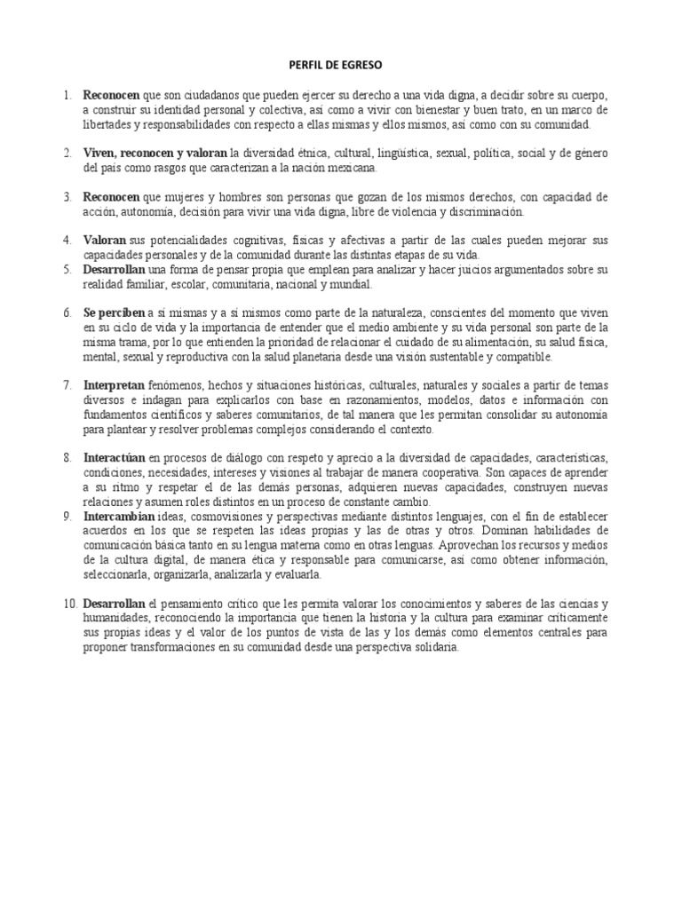 Rasgos del Perfil de Egreso NEM 2022 | PDF | Pensamiento | Derechos humanos