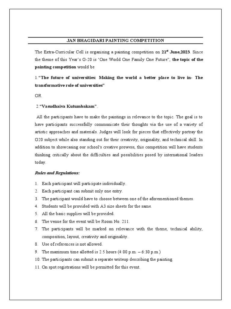 Jan Bhagidari Painting Competition Rules& Regulations PDF