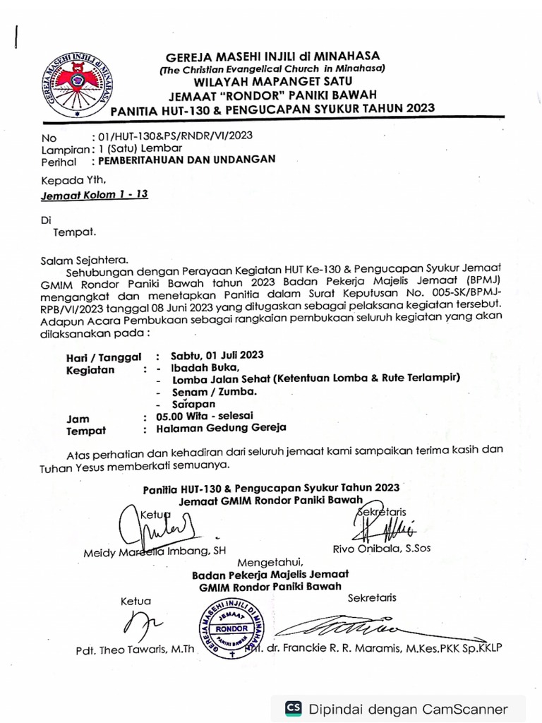 Undangan Panitia Hut Jemaat | PDF