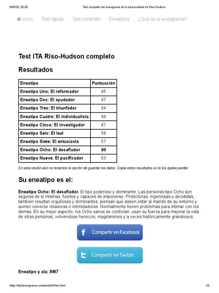 Test Completo del Eneagrama Riso-Hudson | PDF
