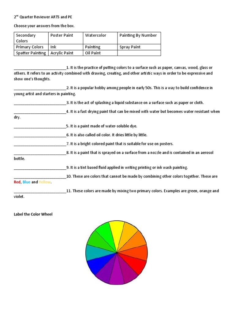 Art & PE Study Guide for Students | PDF | Paint | Paintings