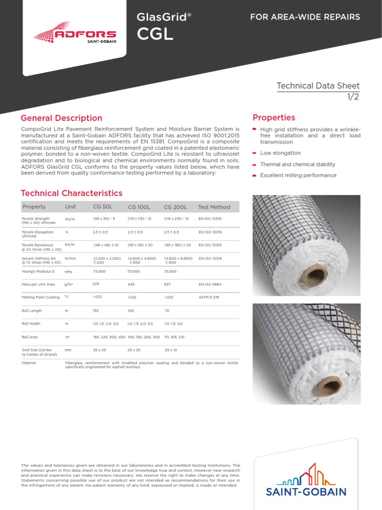 Technical Data Sheet GlasGrid CGL EN 1960442 | PDF | Nonwoven Fabric ...