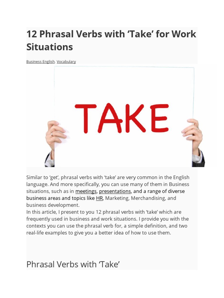 Business English 12 Phrasal Verbs With Take PDF Marketing Sales