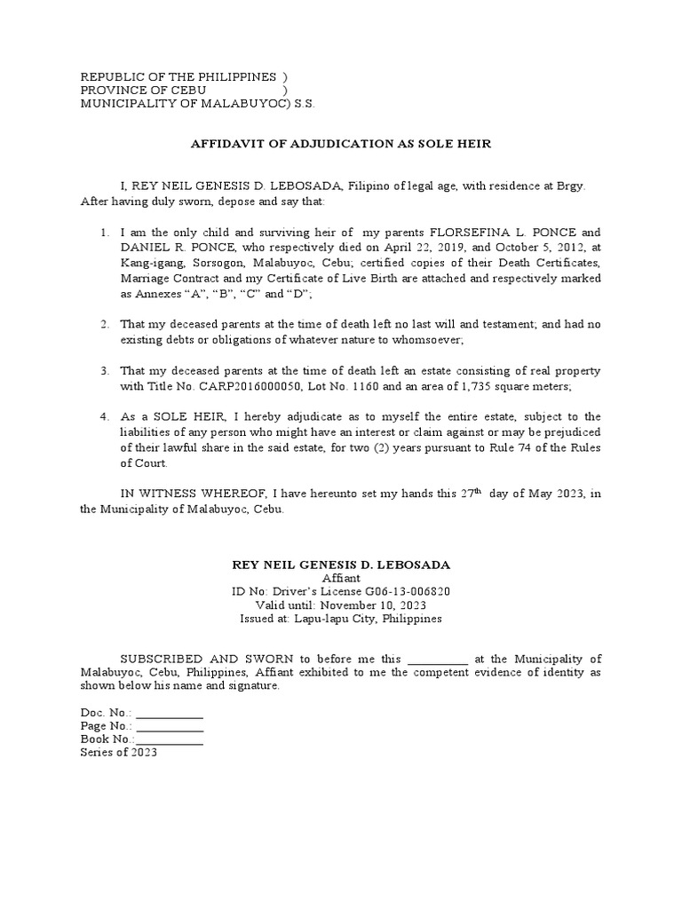 adjudication of sole heir PDF