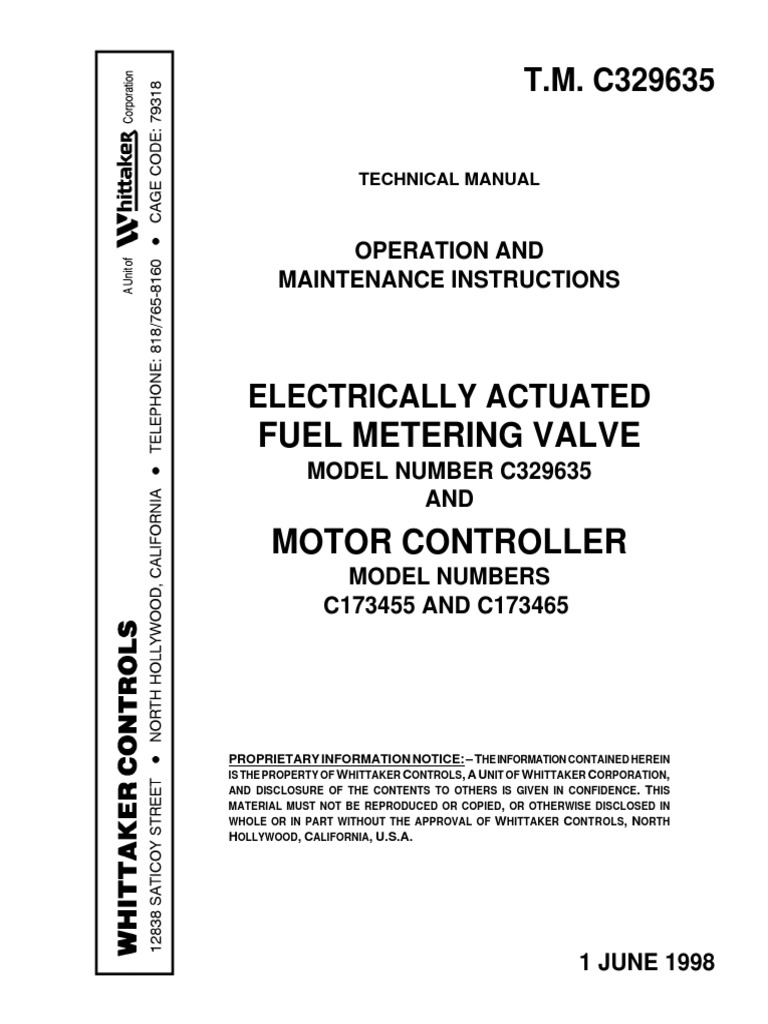 Fuel Metering Valve Operation and Maintenance Instructions PDF