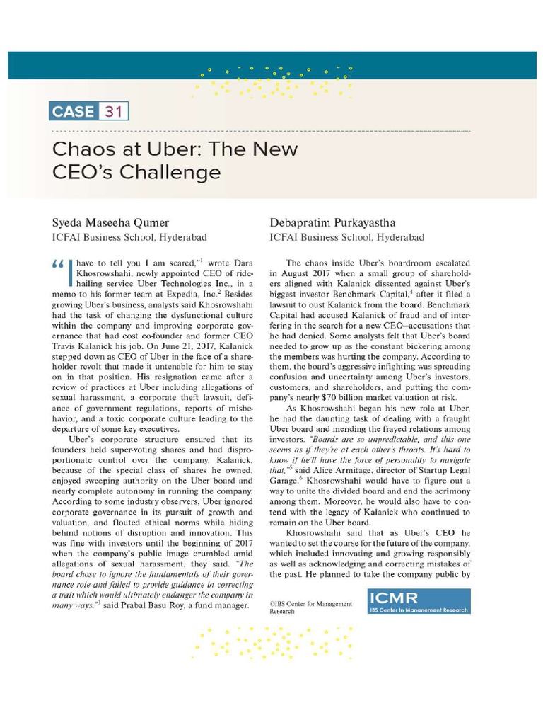 Case - Chaos at Uber | PDF