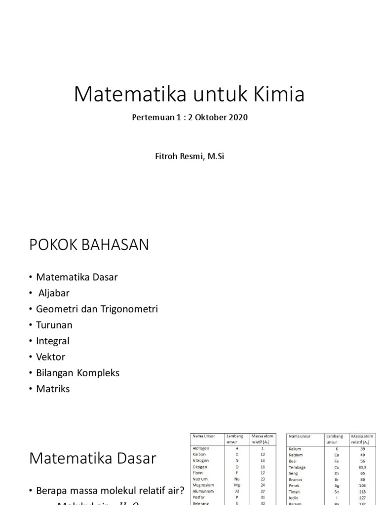 Matematika untuk Kimia Semester 1 | PDF | Metode & Bahan Ajar | Sains ...