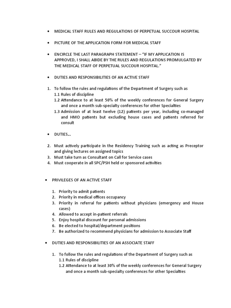 MEDICAL STAFF RULES AND REGULATIONS OF PERPETUAL SUCCOUR HOSPITAL PDF Patient Health