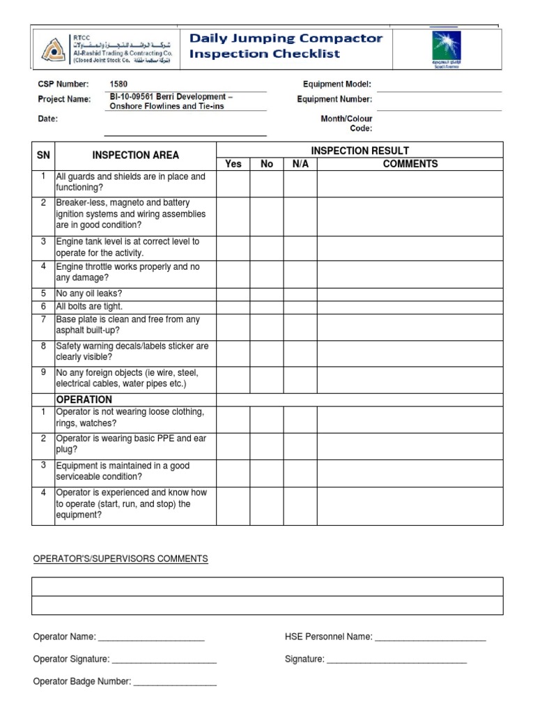 23. Jumping Compactor Inspection Checklist PDF