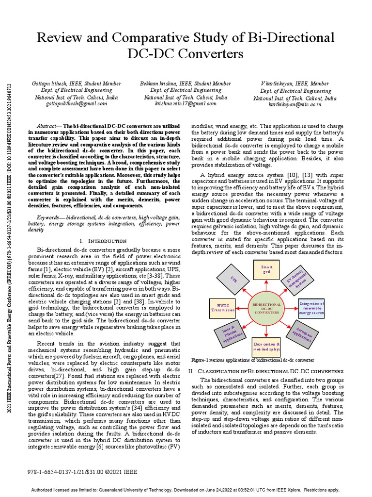 Review and Comparative Study of Bi-Directional DC-DC Converters | PDF ...