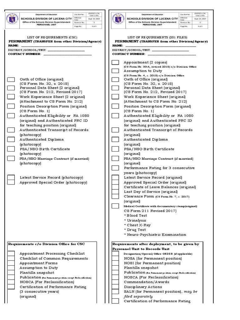 Requirements Transfer From Other Agency PDF