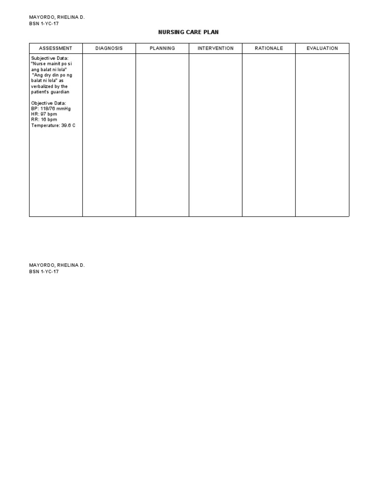 Nursing Care Plan | PDF