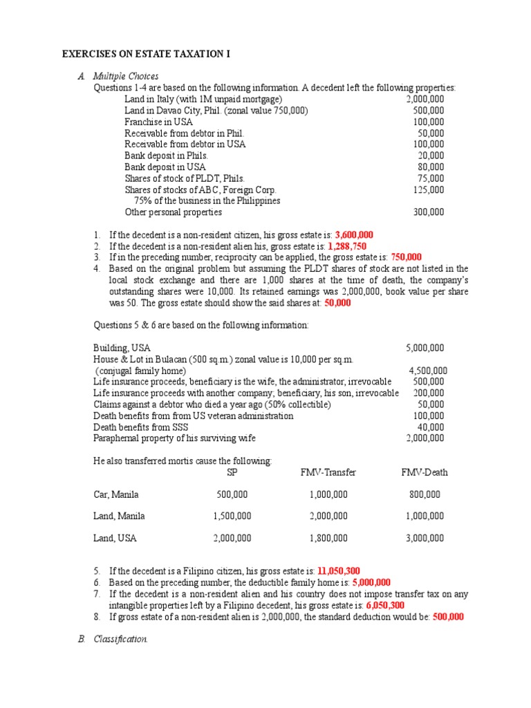 Estate Taxation Exercises and Calculations | PDF | Expense | Tax Deduction