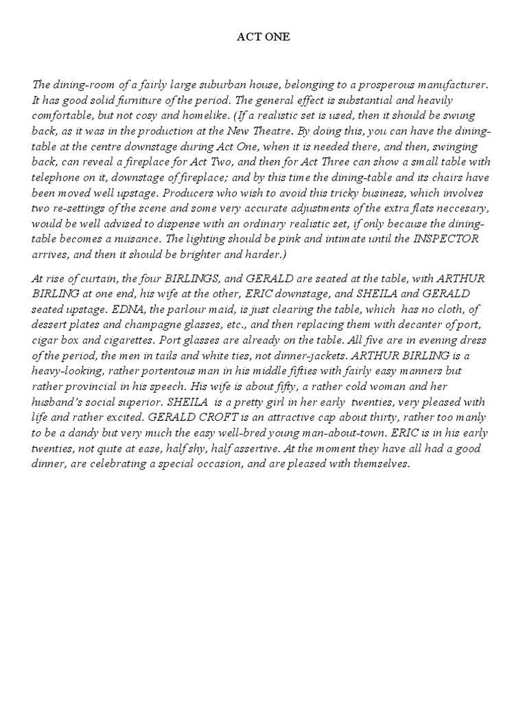 An Inspector Calls ACT 1 Stage Directions 2 PDF