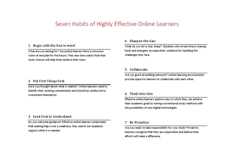 Seven Habits of Highly Effective Online Learners - V - 2 | PDF