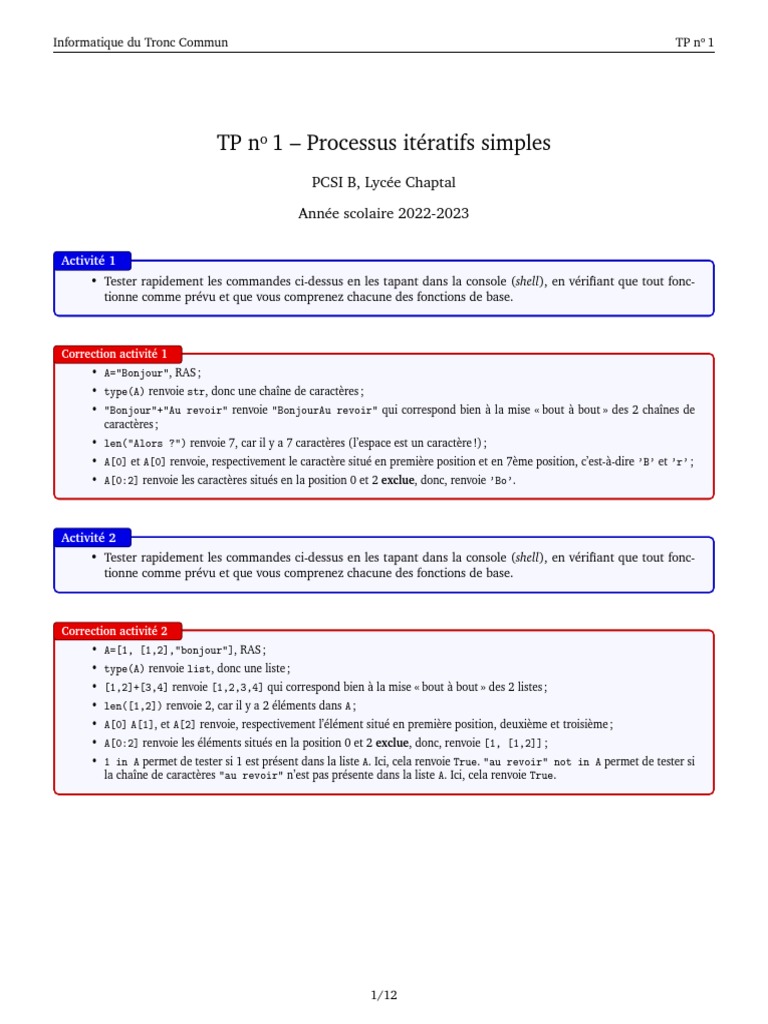 Algopython : TP sur les types et fonctions | PDF | Structure de ...