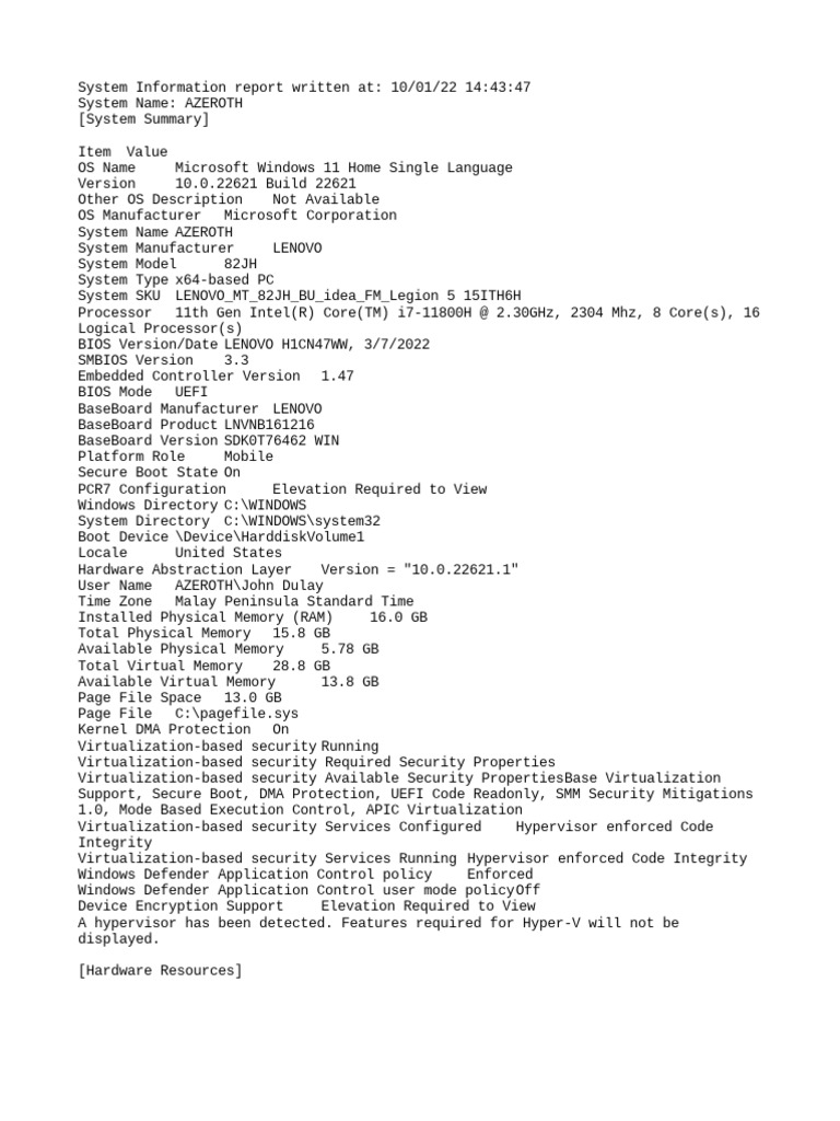 System Info for Lenovo AZEROTH PC | PDF | Device Driver | Operating System