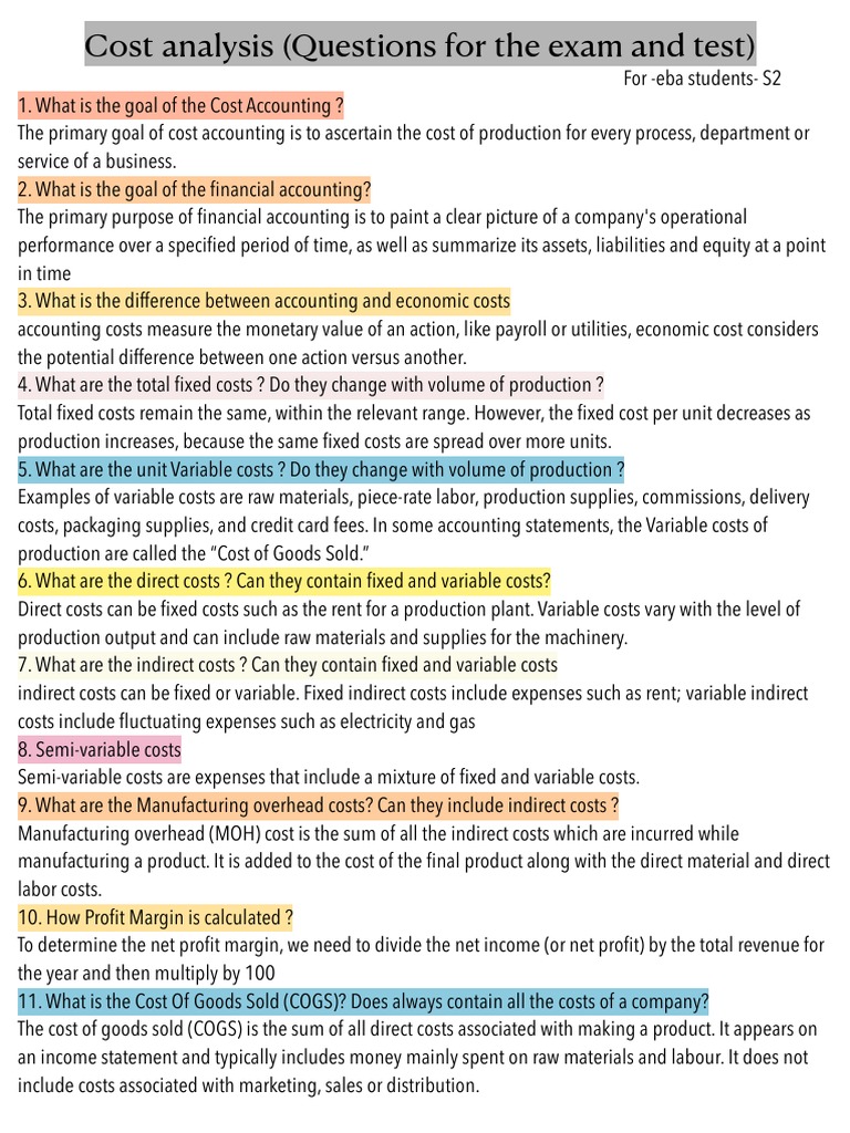 Cost Accounting Exam Questions & Answers | PDF | Cost Of Goods Sold ...