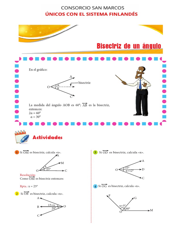 Hoja De Trabajo De Geometría Con Respuestas Para La Bisectriz De Un ángulo