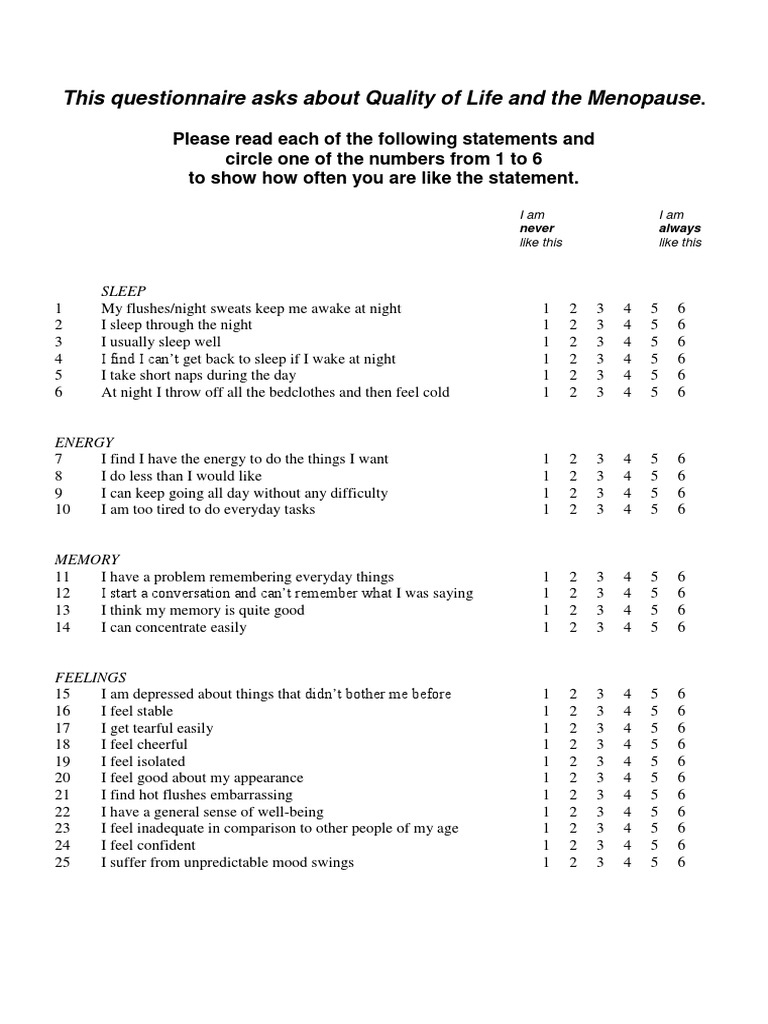 Menopausal Quality of Life PDF Cognitive Science Psychology