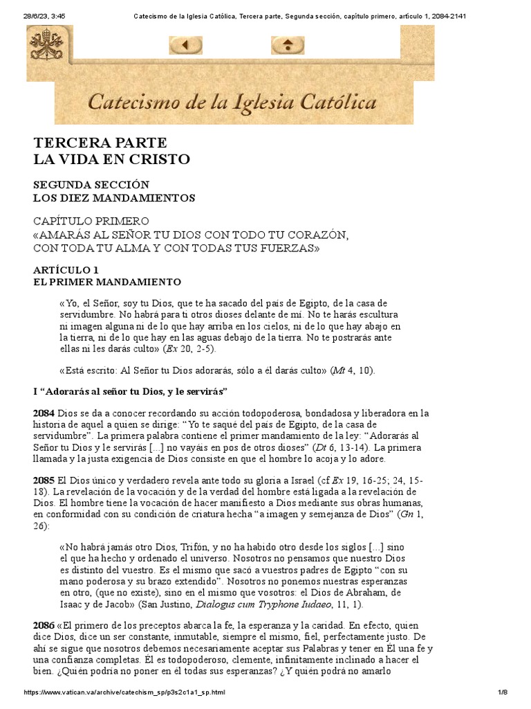 Catecismo de La Iglesia Católica, Tercera Parte, Segunda Sección ...