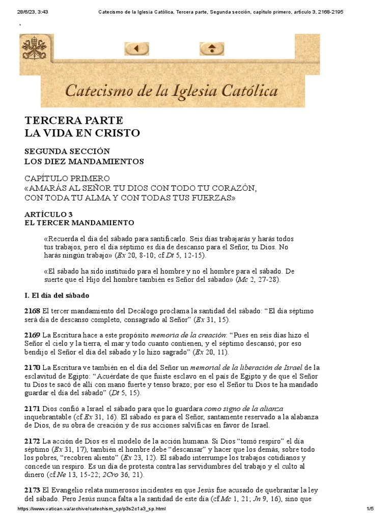 Catecismo de La Iglesia Católica, Tercera Parte, Segunda Sección ...