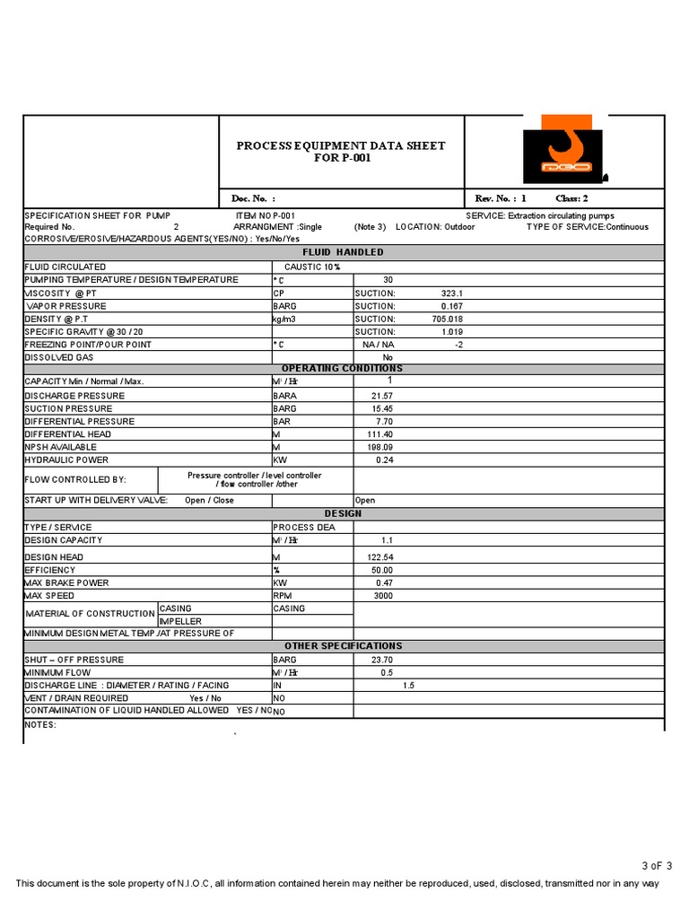 SPP SP2021 ON PR 112 P 0101, Process+equipment+data+sheet+for+112 P 101 ...