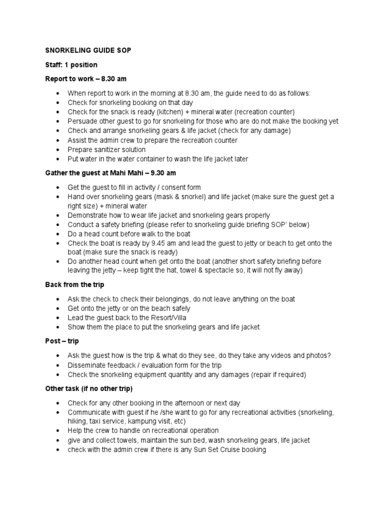 Snorkeling Guide Sop PDF Snorkeling