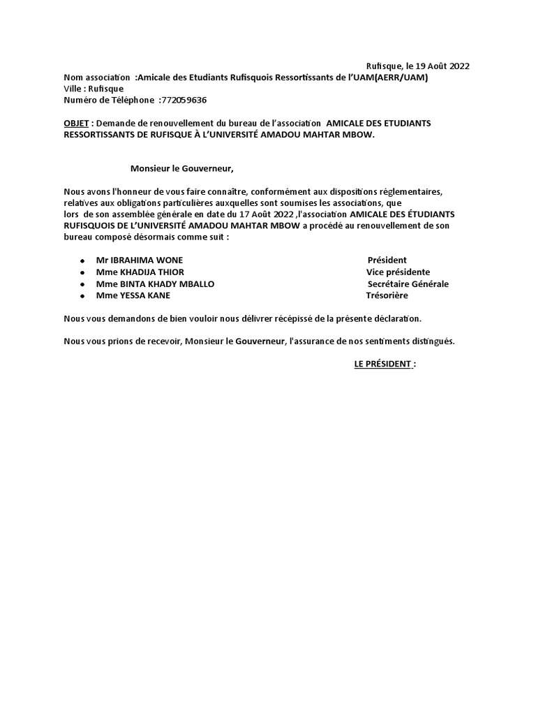 Demande de renouvellement de bureau associatif | PDF
