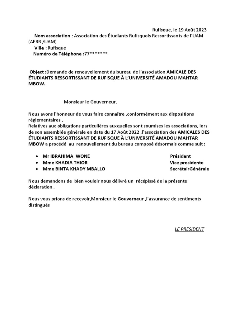 Renouvellement du Bureau AERR/UAM 2023 | PDF
