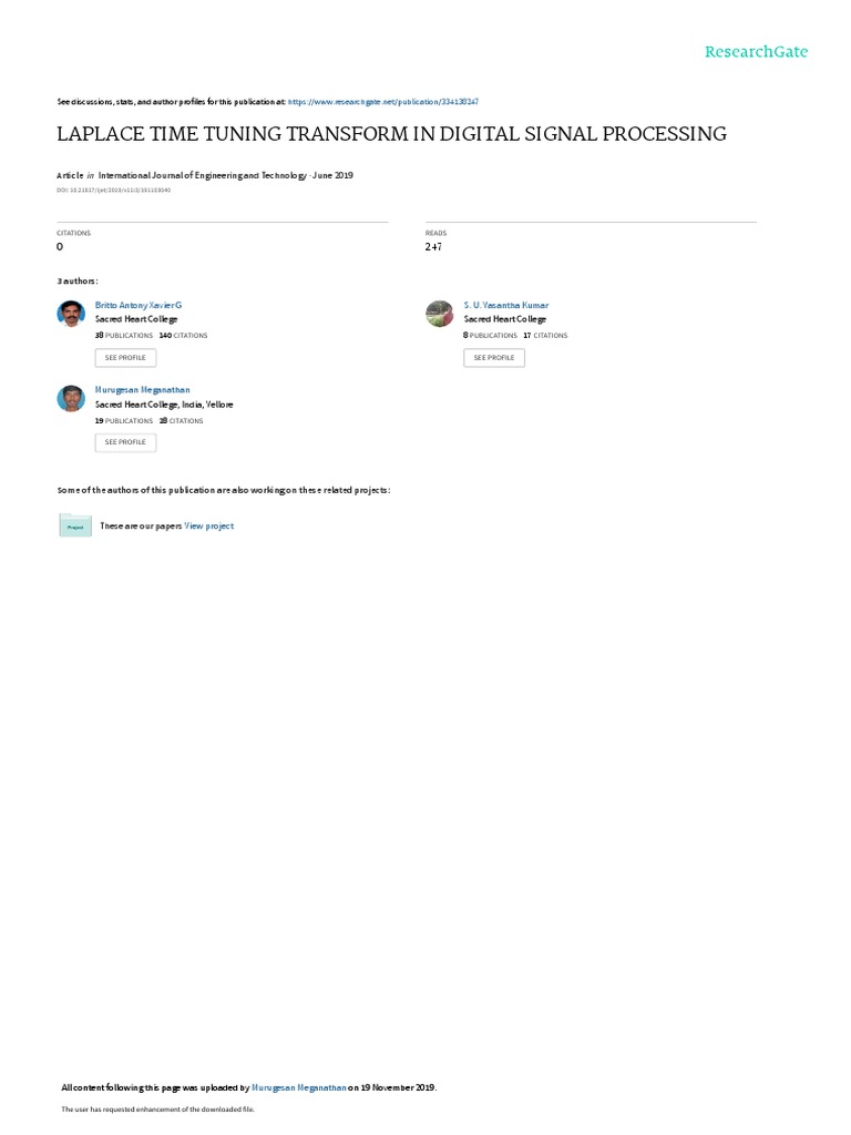 Laplace Time Tuning Transform in Digital Signal PR PDF Laplace