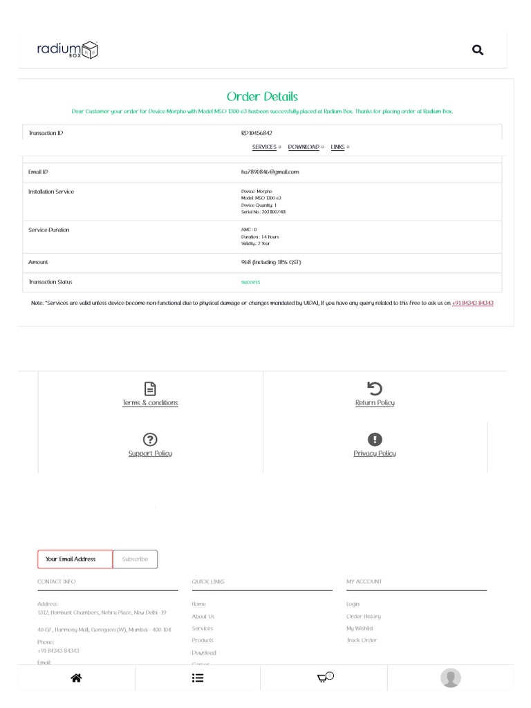 Order Status Radium Box Online Biometric Digital Business Services PDF