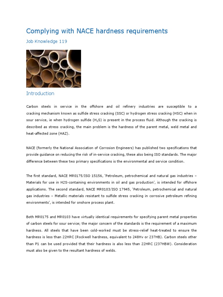 Complying With NACE Hardness Requirements PDF Construction Welding