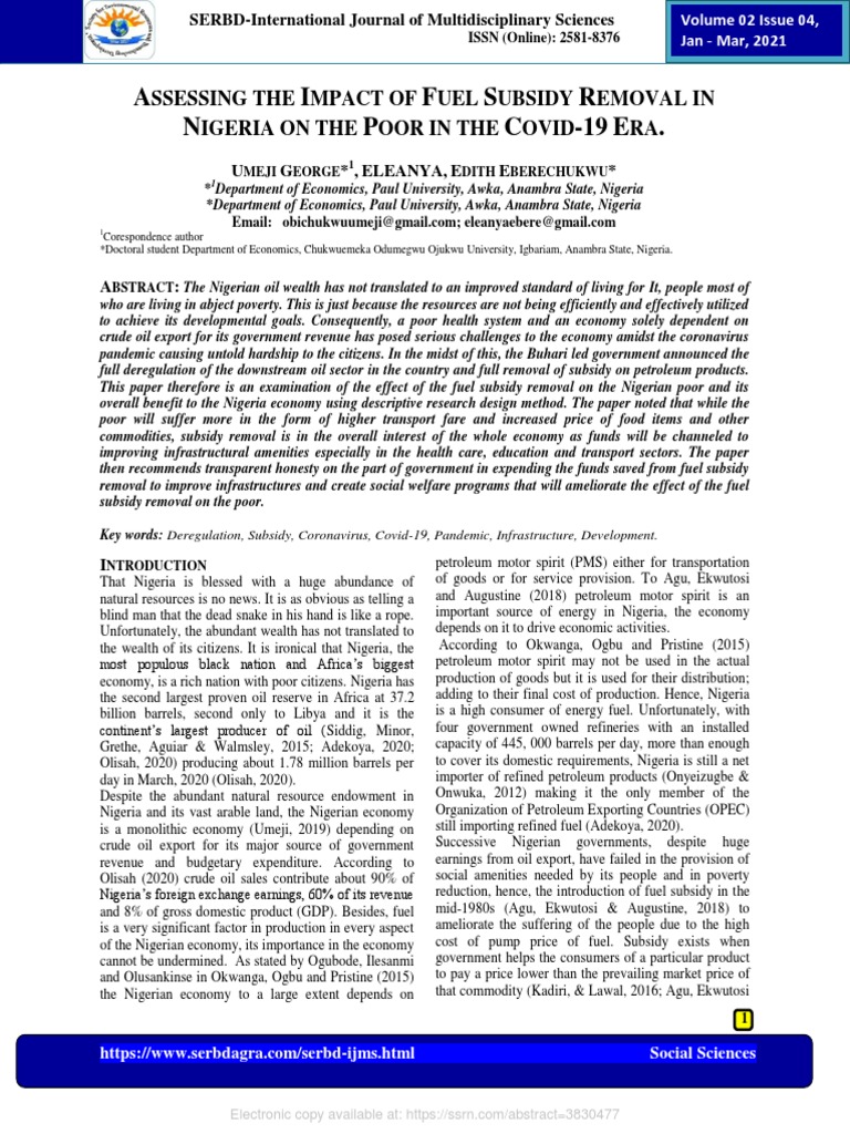 Impact of Fuel Subsidy Removal in Nigeria | PDF | Subsidy | Poverty