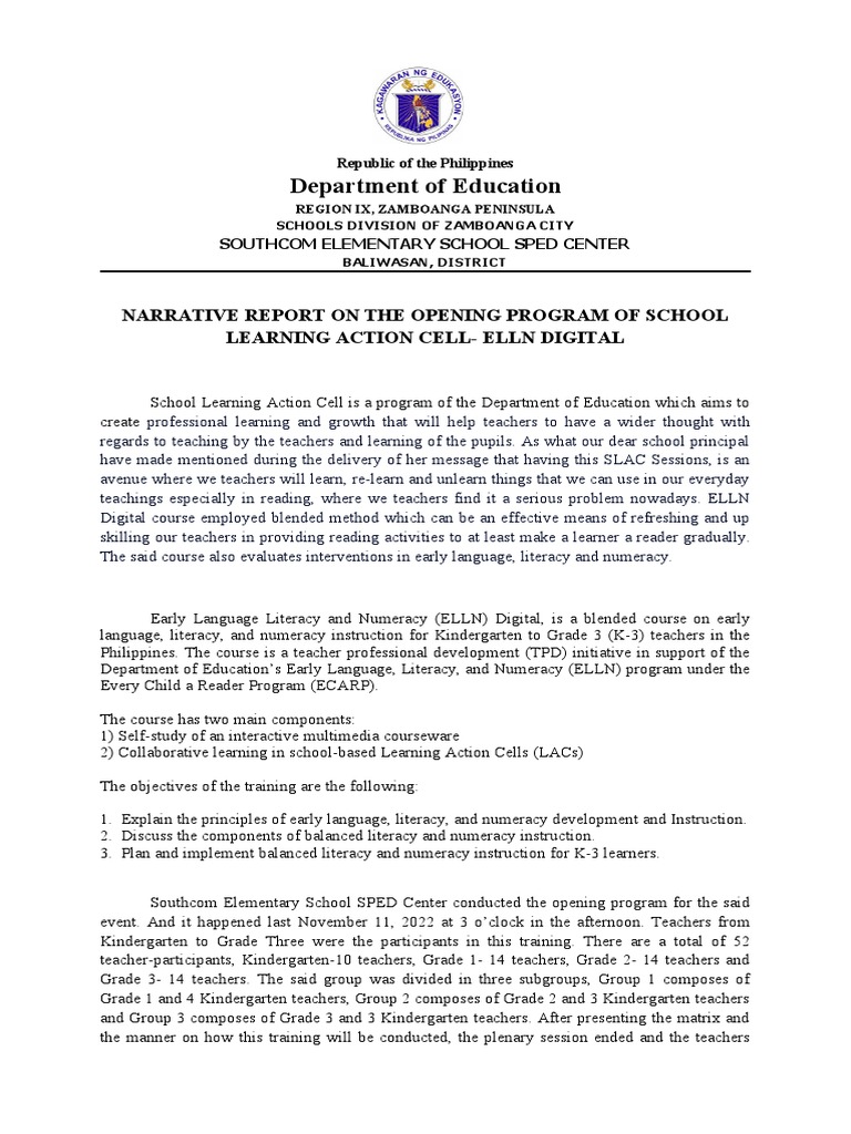 ELLN Digital Training Report at Southcom | PDF | Literacy | Teachers